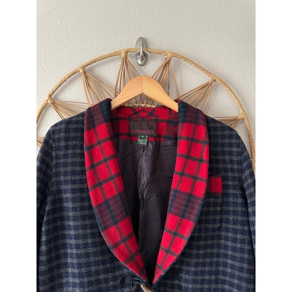 Vtg Ralph Lauren Lambs New Wool  Red Tartan Plaid Festive Blazer Horn Toggle M - Picture 2 of 16